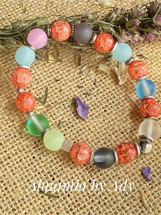 Alquimia Jewelry - Multicolor Beaded Bracelet with Red Orange quartz and Pastel Accent Beads